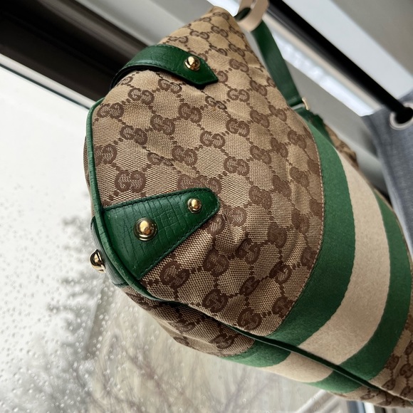 ๐ Gucci: Horsebit Chain Studded Web Monogram Hobo Shoulder Bag - Picture 10 of 17